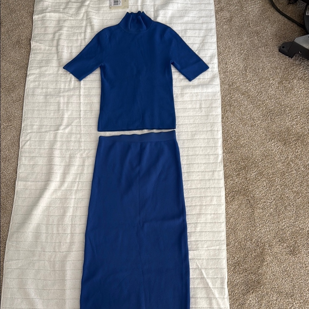Autumn Cashmere Blue Maxi Dress with 3/4 Sleeves and Mock Neck
